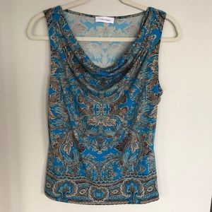 Calvin Klein Draped Neck Sleeveless Blouse